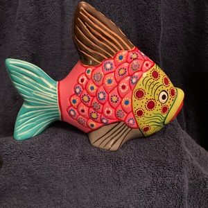Hand Painted Mexican Red Clay Fish Figurine.